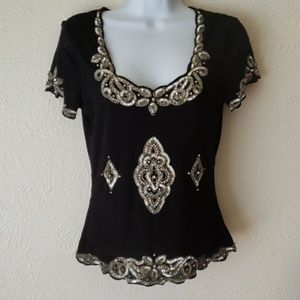Inc Black Sequin Embellished Top size S